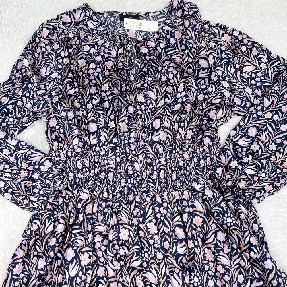 J Crew long‎ sleeve ruffle V-neck mini dress in floral fields smocked waist